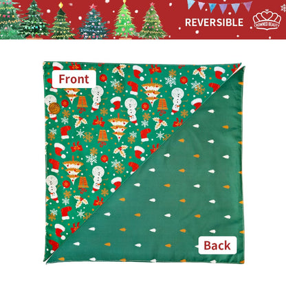CROWNED BEAUTY Reversible Christmas Dog Bandanas - Santa Spruce Set-2 Pack for Medium to XL Dogs DB82