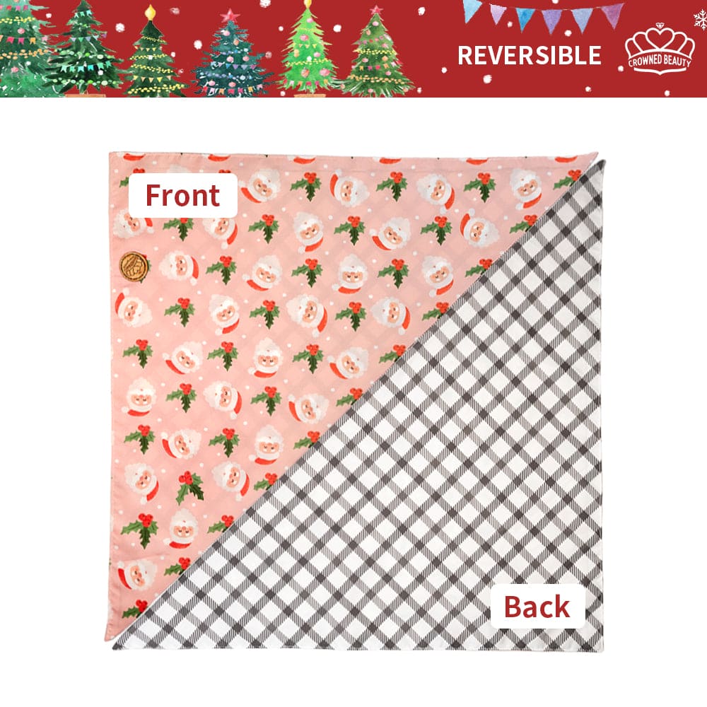 CROWNED BEAUTY Reversible Christmas Dog Bandanas - Santa Spruce Set-2 Pack for Medium to XL Dogs DB82