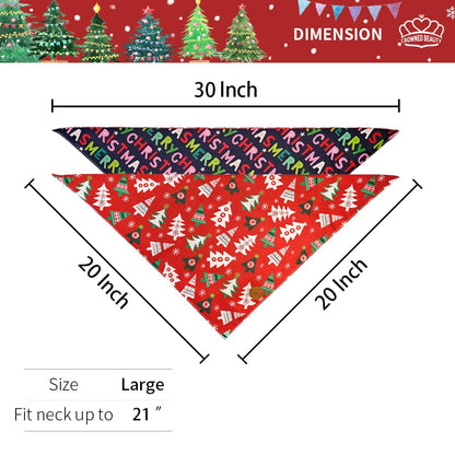 CROWNED BEAUTY Reversible Christmas Dog Bandanas - Merry Pine Set-2 Pack for Medium to XL Dogs DB84