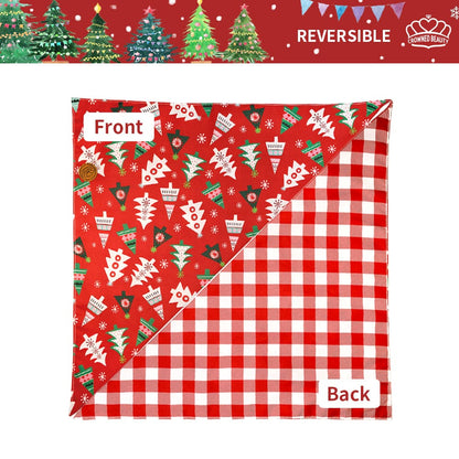 CROWNED BEAUTY Reversible Christmas Dog Bandanas - Merry Pine Set-2 Pack for Medium to XL Dogs DB84