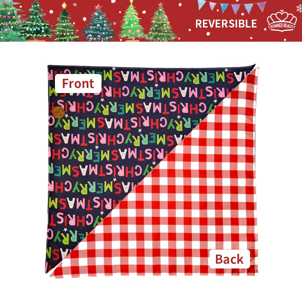 CROWNED BEAUTY Reversible Christmas Dog Bandanas - Merry Pine Set-2 Pack for Medium to XL Dogs DB84