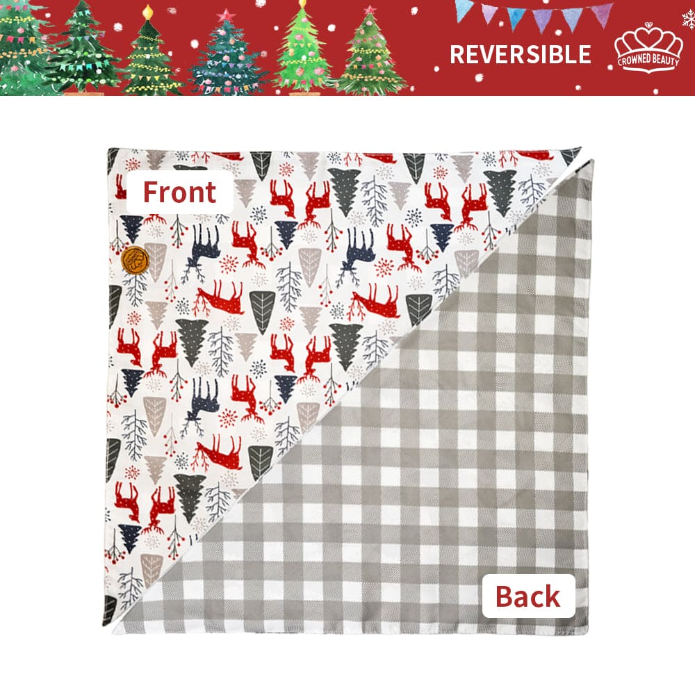 CROWNED BEAUTY Reversible Christmas Dog Bandanas - Forest Reindeer Set-2 Pack for Medium to XL Dogs DB85