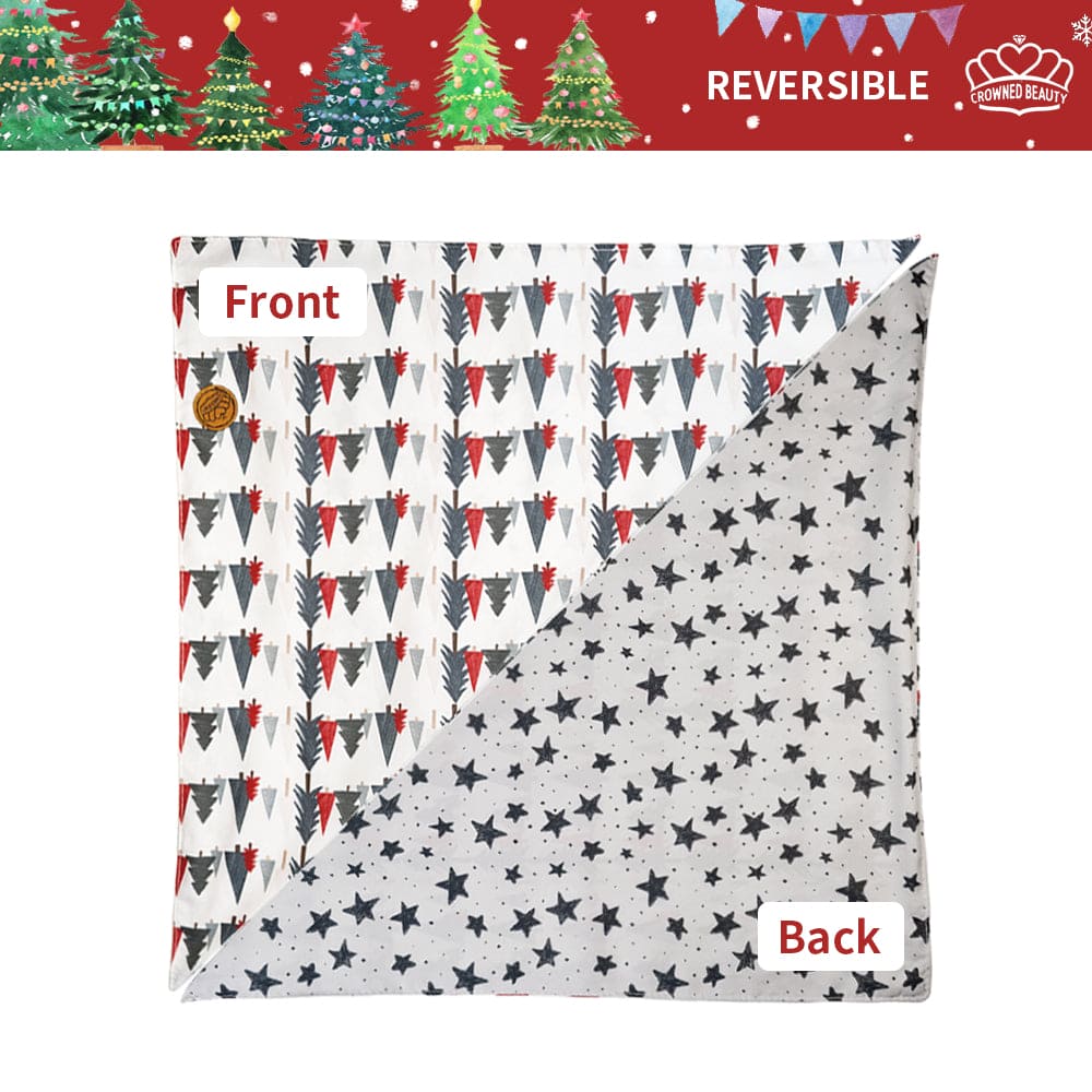 CROWNED BEAUTY Reversible Christmas Dog Bandanas - Forest Reindeer Set-2 Pack for Medium to XL Dogs DB85