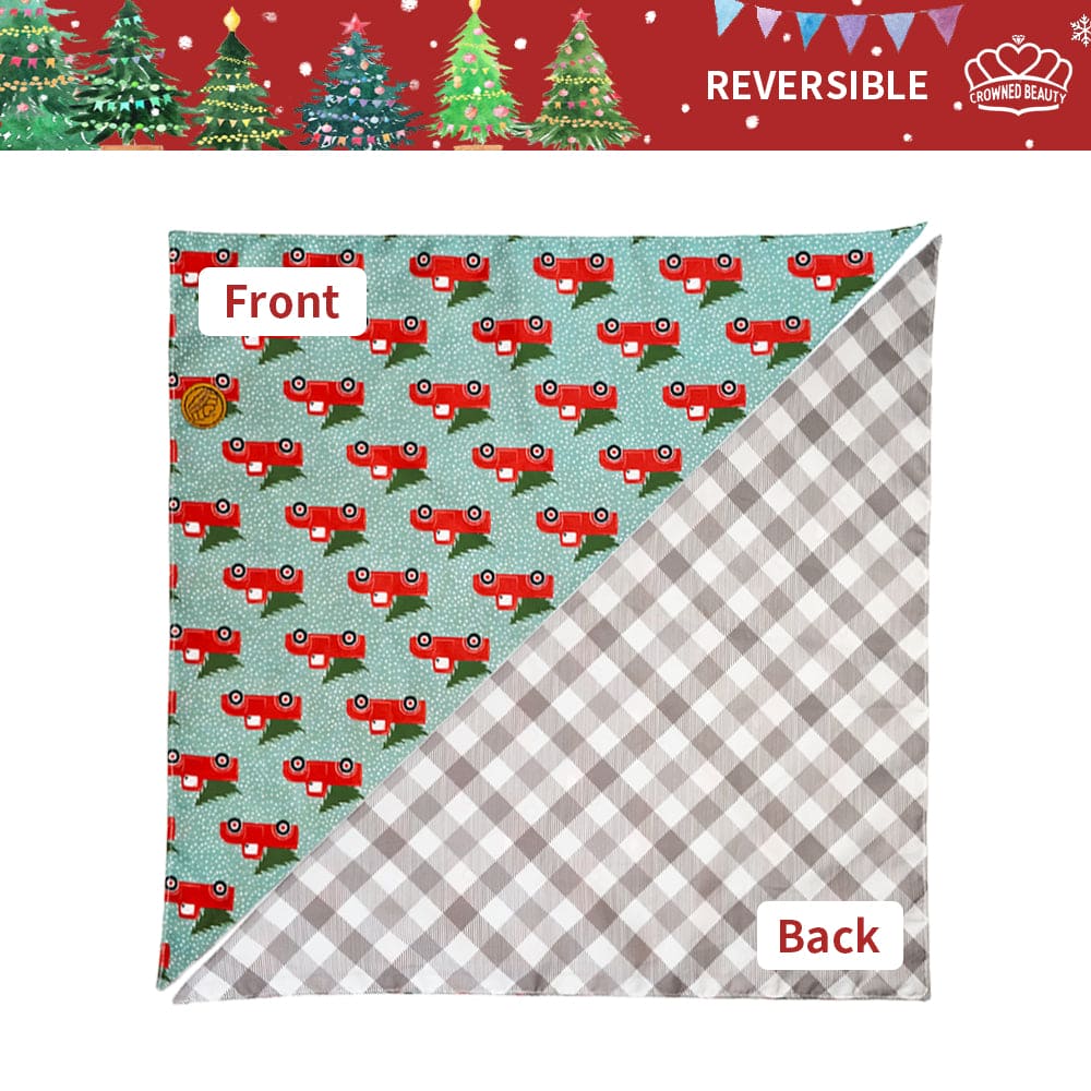 CROWNED BEAUTY Reversible Christmas Dog Bandanas - Truck & Pine Set-2 Pack for Medium to XL Dogs DB86