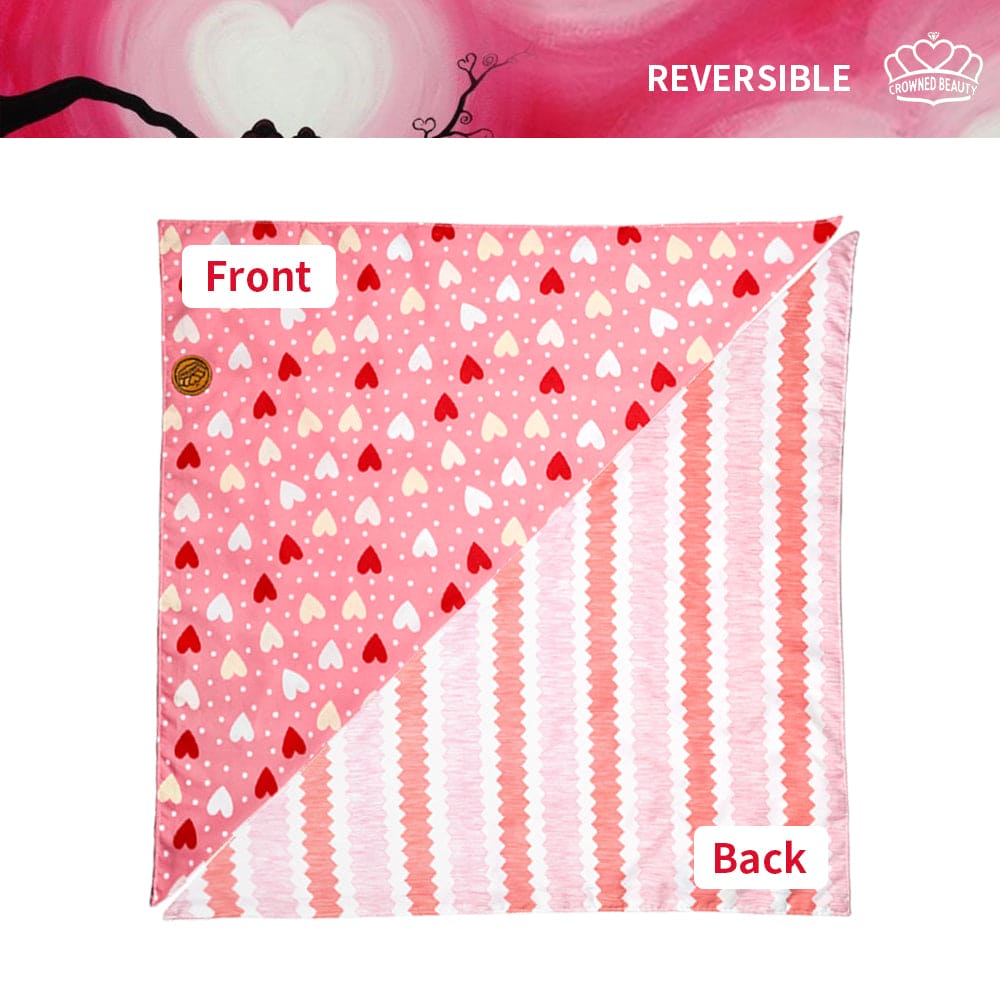 CROWNED BEAUTY Reversible Valentines Day Dog Bandanas -Floral Heart Set- 2 Pack for Medium to XL Dogs DB87