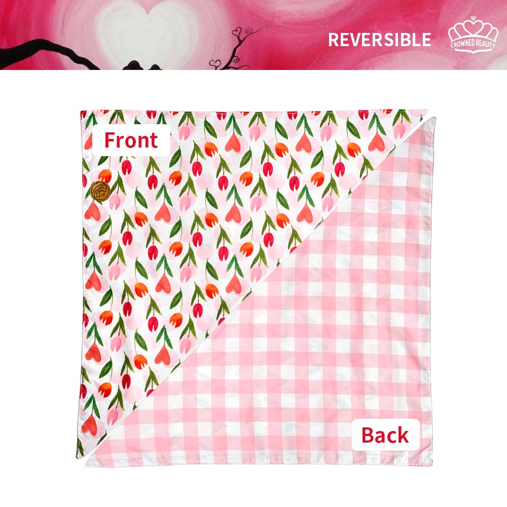 CROWNED BEAUTY Reversible Valentines Day Dog Bandanas -Floral Heart Set- 2 Pack for Medium to XL Dogs DB87