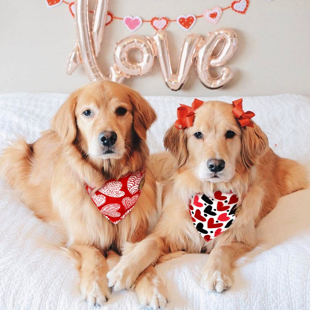 CROWNED BEAUTY Reversible Valentines Day Dog Bandanas -Red Heart Set- 2 Pack for Medium to XL Dogs DB88