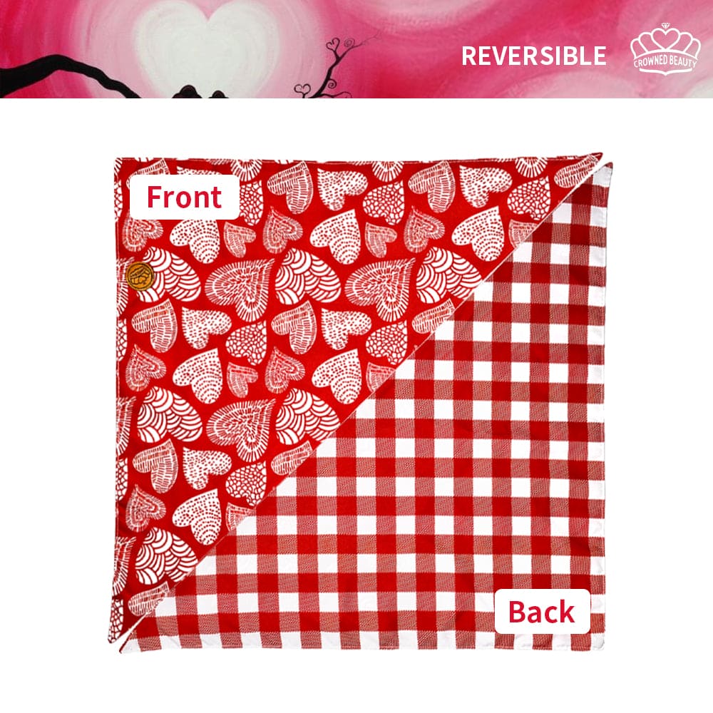 CROWNED BEAUTY Reversible Valentines Day Dog Bandanas -Red Heart Set- 2 Pack for Medium to XL Dogs DB88