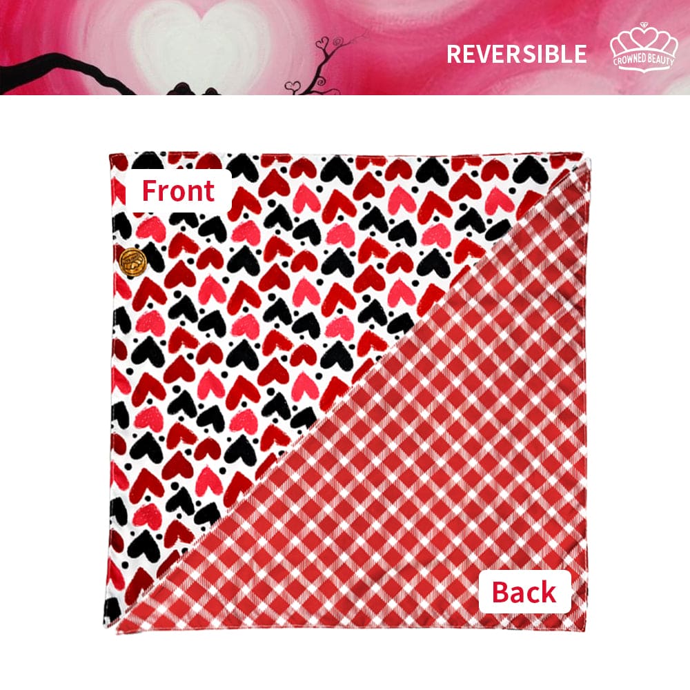 CROWNED BEAUTY Reversible Valentines Day Dog Bandanas -Red Heart Set- 2 Pack for Medium to XL Dogs DB88