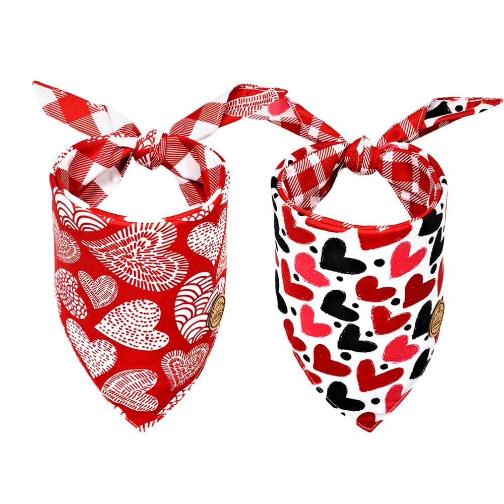 CROWNED BEAUTY Reversible Valentines Day Dog Bandanas -Red Heart Set- 2 Pack for Medium to XL Dogs DB88