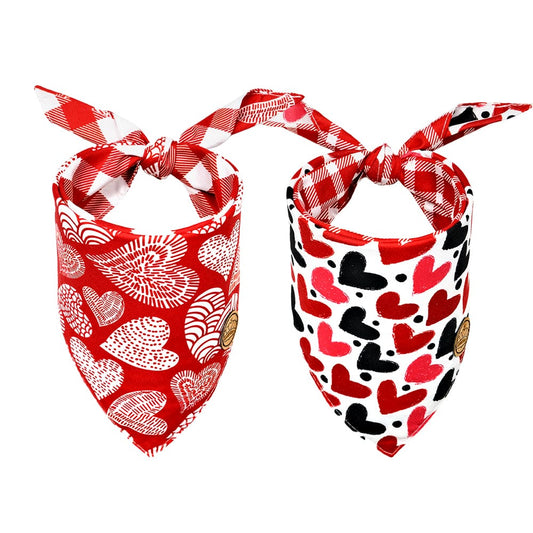 CROWNED BEAUTY Reversible Valentines Day Dog Bandanas -Red Heart Set- 2 Pack for Medium to XL Dogs DB88