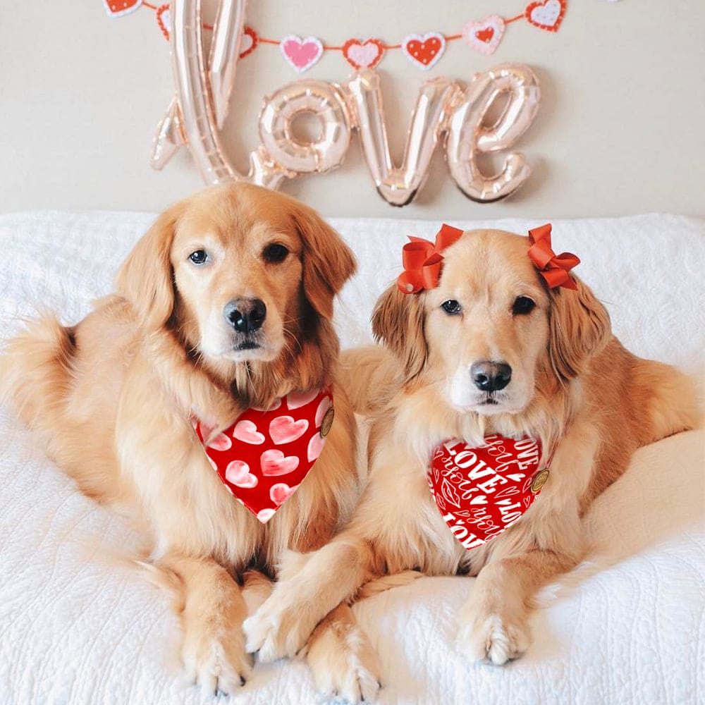CROWNED BEAUTY Reversible Valentines Day Dog Bandanas -Love You Set- 2 Pack for Medium to XL Dogs DB89