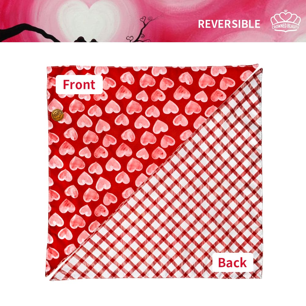 CROWNED BEAUTY Reversible Valentines Day Dog Bandanas -Love You Set- 2 Pack for Medium to XL Dogs DB89