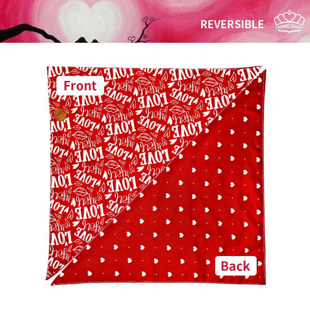 CROWNED BEAUTY Reversible Valentines Day Dog Bandanas -Love You Set- 2 Pack for Medium to XL Dogs DB89