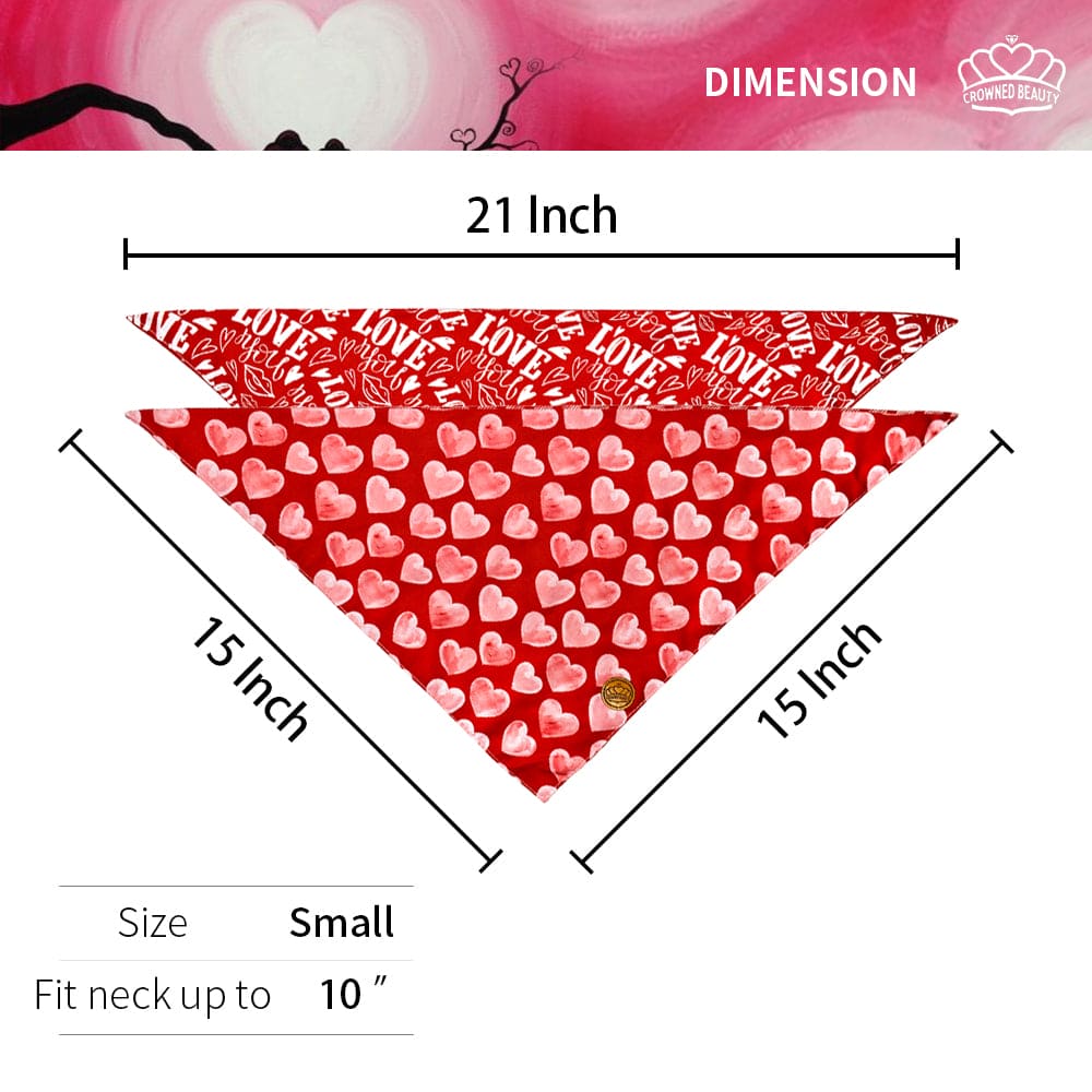 CROWNED BEAUTY Reversible Valentines Day Dog Bandanas -Love You Set- 2 Pack for Medium to XL Dogs DB89