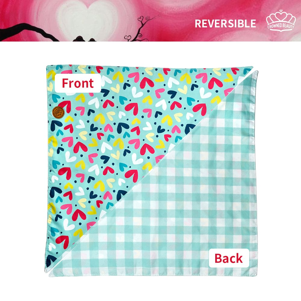 CROWNED BEAUTY Reversible Valentines Day Dog Bandanas -Love Heart Set- 2 Pack for Medium to XL Dogs DB90
