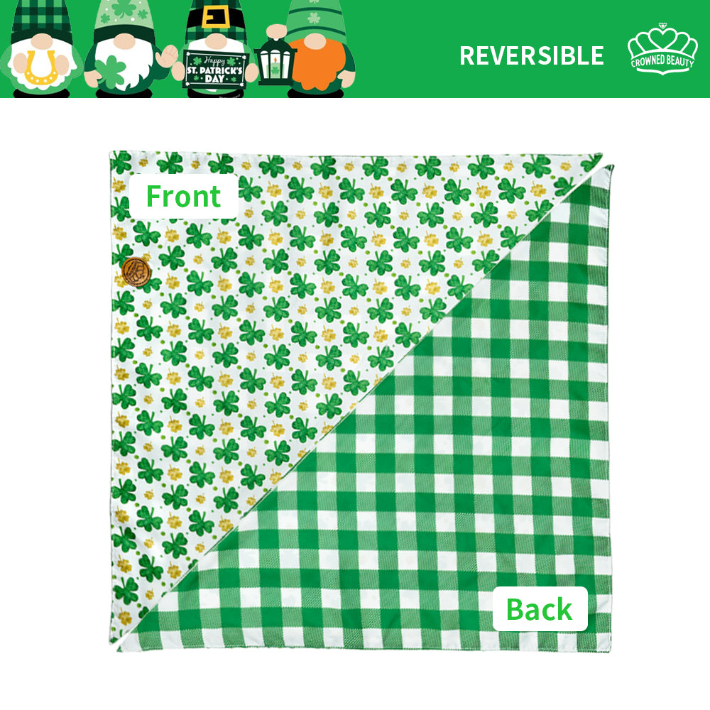 CROWNED BEAUTY Reversible St Patricks Day Dog Bandanas -Clover Charm Set- 2 Pack for Medium to XL Dogs DB92-L