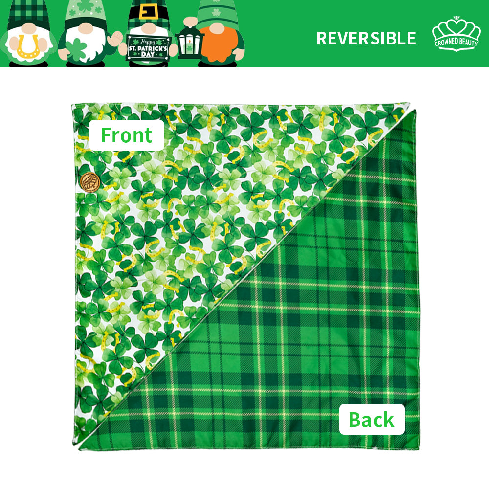 CROWNED BEAUTY Reversible St Patricks Day Dog Bandanas -Clover Charm Set- 2 Pack for Medium to XL Dogs DB92-L