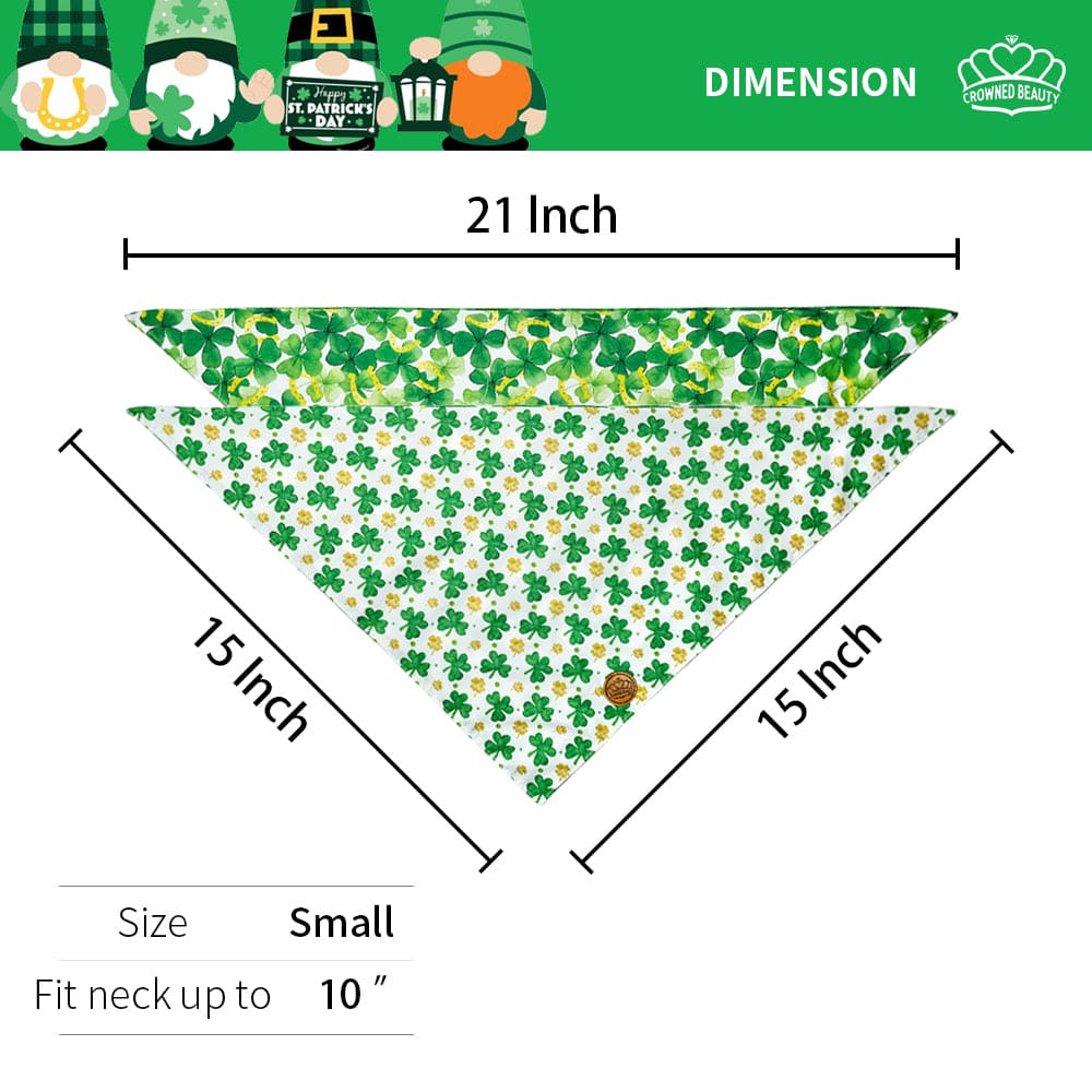 CROWNED BEAUTY Reversible St Patricks Day Dog Bandanas -Clover Charm Set- 2 Pack for Medium to XL Dogs DB92-L