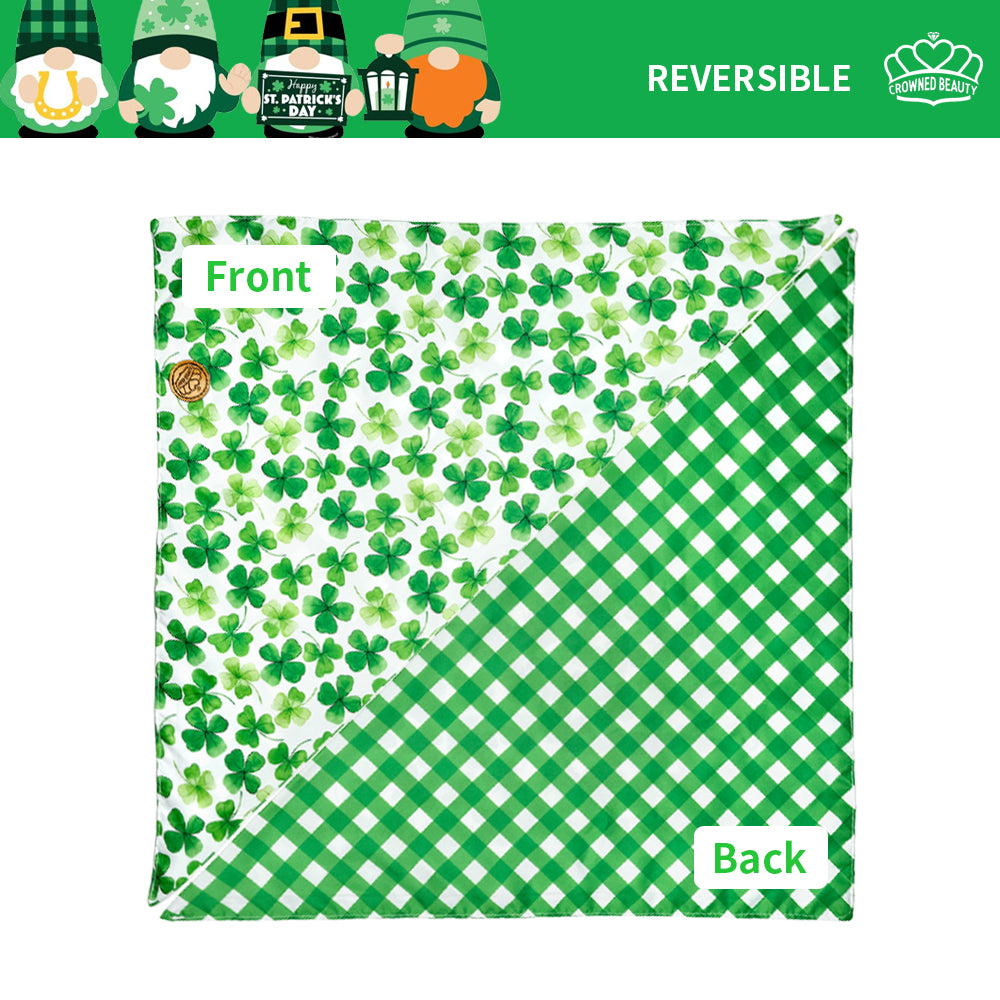 CROWNED BEAUTY Reversible St Patricks Day Dog Bandanas -Green Grace Set- 2 Pack for Medium to XL Dogs DB93-L