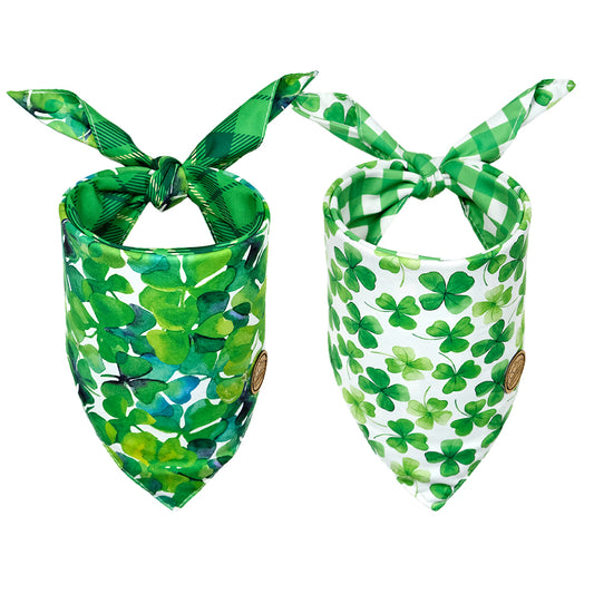 CROWNED BEAUTY Reversible St Patricks Day Dog Bandanas -Green Grace Set- 2 Pack for Medium to XL Dogs DB93-L