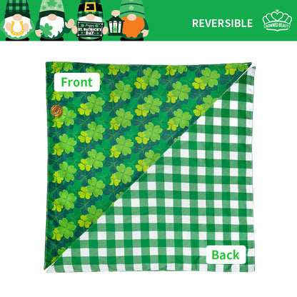 CROWNED BEAUTY Reversible St Patricks Day Dog Bandanas -Lucky Leaf Set- 2 Pack for Medium to XL Dogs DB95-L