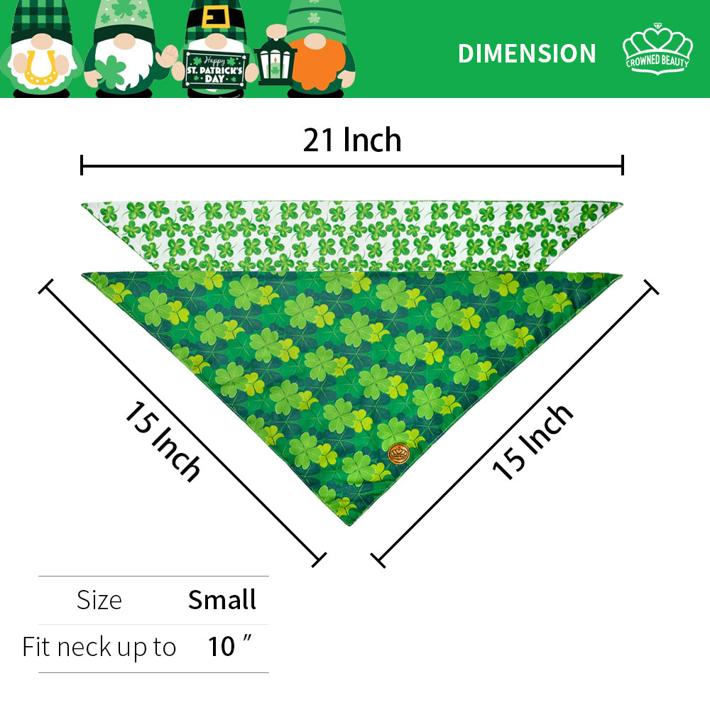 CROWNED BEAUTY Reversible St Patricks Day Dog Bandanas -Lucky Leaf Set- 2 Pack for Medium to XL Dogs DB95-L