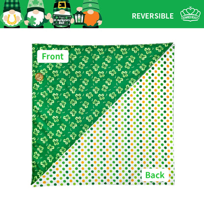 CROWNED BEAUTY Reversible St Patricks Day Dog Bandanas -Clover Chic Set- 2 Pack for Medium to XL Dogs DB96-L