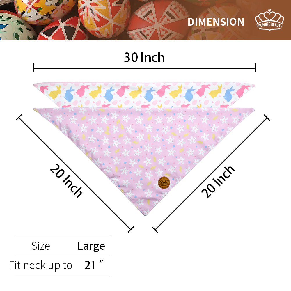 CROWNED BEAUTY Reversible Easter Dog Bandanas -Bunny Blooms Set- 2 Pack for Small to XL Dogs DB97
