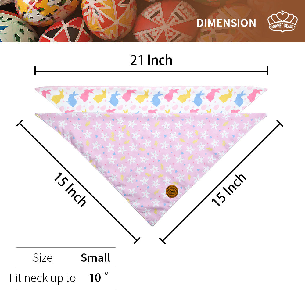 CROWNED BEAUTY Reversible Easter Dog Bandanas -Bunny Blooms Set- 2 Pack for Small to XL Dogs DB97