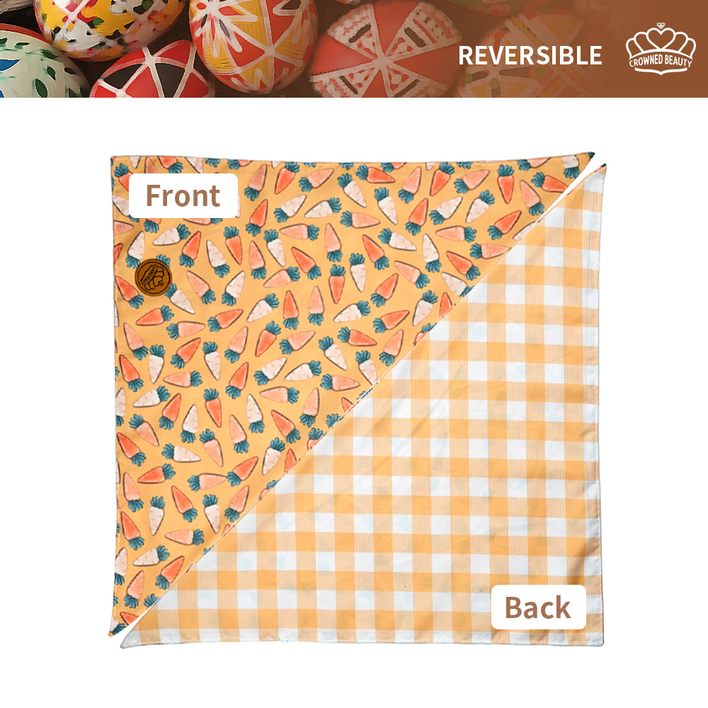 CROWNED BEAUTY Reversible Easter Dog Bandanas -Carrot Hops Set- 2 Pack for Small to XL Dogs DB98