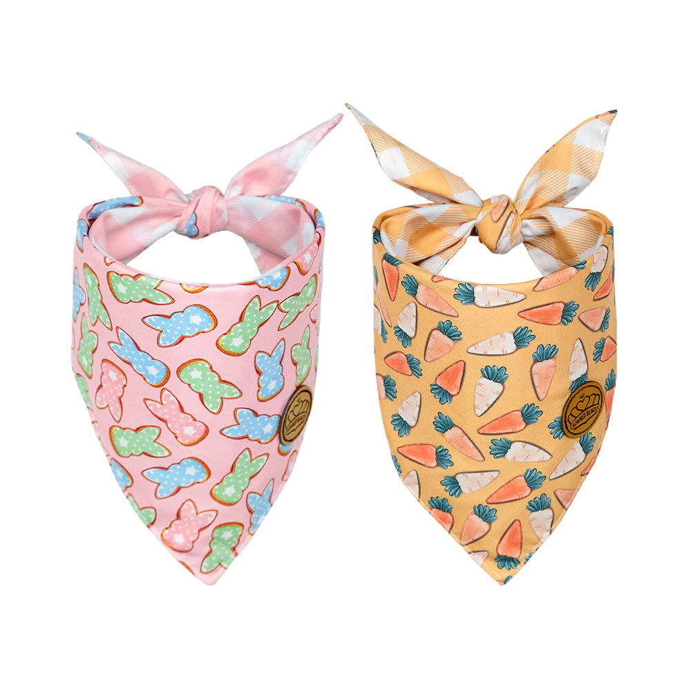CROWNED BEAUTY Reversible Easter Dog Bandanas -Carrot Hops Set- 2 Pack for Small to XL Dogs DB98