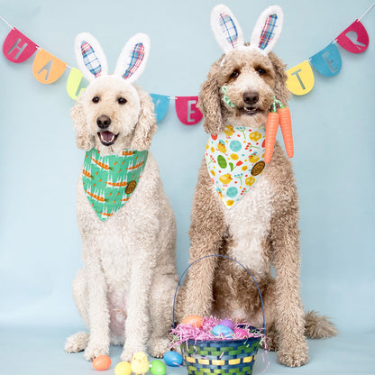 CROWNED BEAUTY Reversible Easter Dog Bandanas -Bunnies & Chicks Set- 2 Pack for Small to XL Dogs DB99