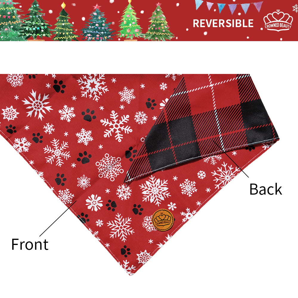 CROWNED BEAUTY Christmas Reversible Dog Bandanas Large 2 Pack,SnowTree Set,DB01