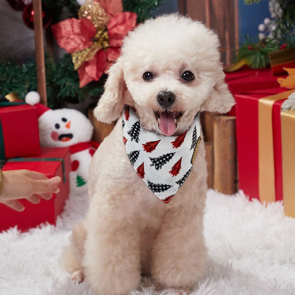 CROWNED BEAUTY Christmas Reversible Dog Bandanas Large 2 Pack,SnowTree Set,DB01