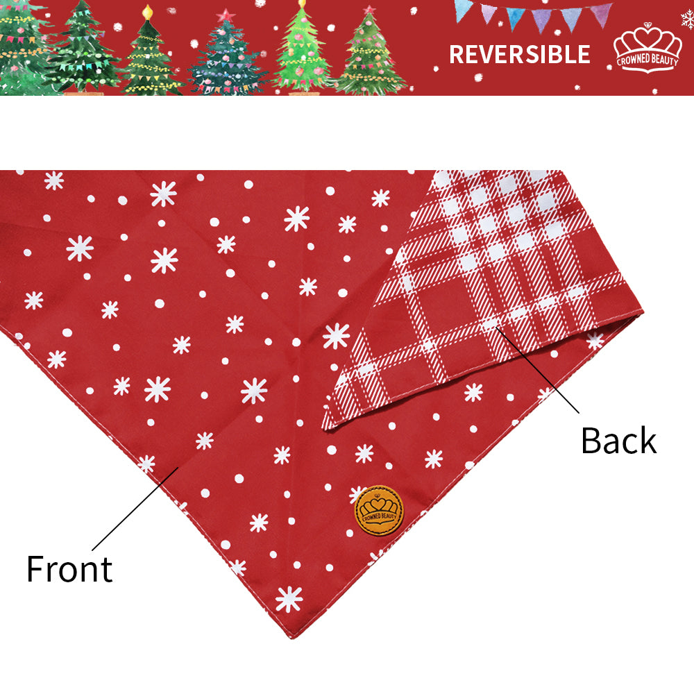 CROWNED BEAUTY Christmas Reversible Dog Bandanas Large 2 Pack,Pinetrees Set,DB03