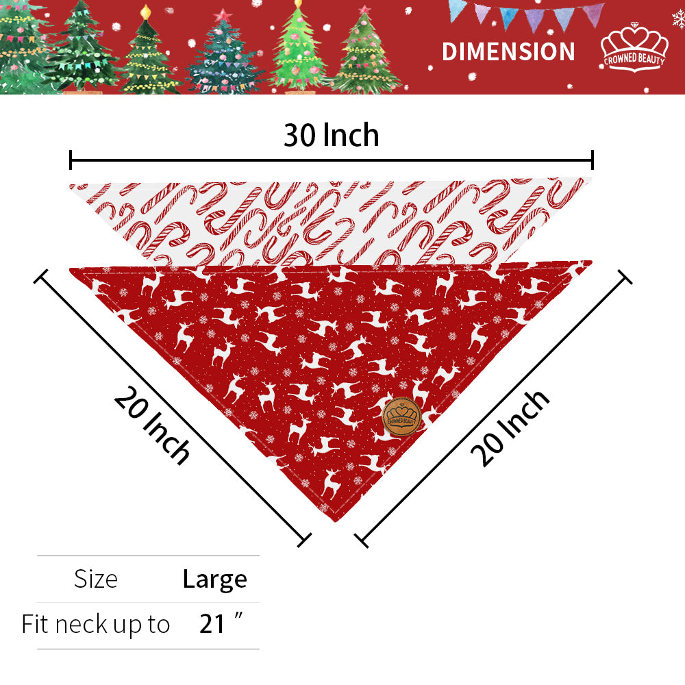 Crowned Beauty Christmas Reversible Dog Bandanas Large 2 Pack,Deer Set,DB04