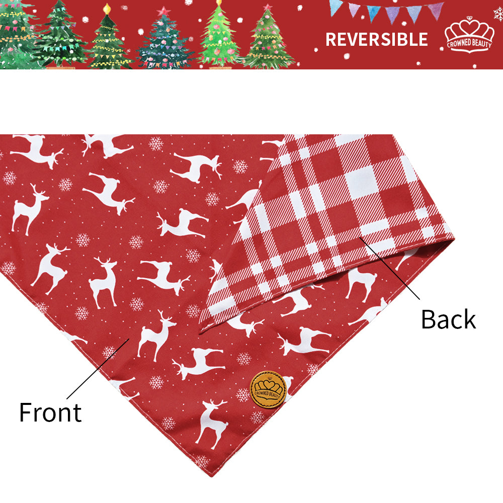 Crowned Beauty Christmas Reversible Dog Bandanas Large 2 Pack,Deer Set,DB04