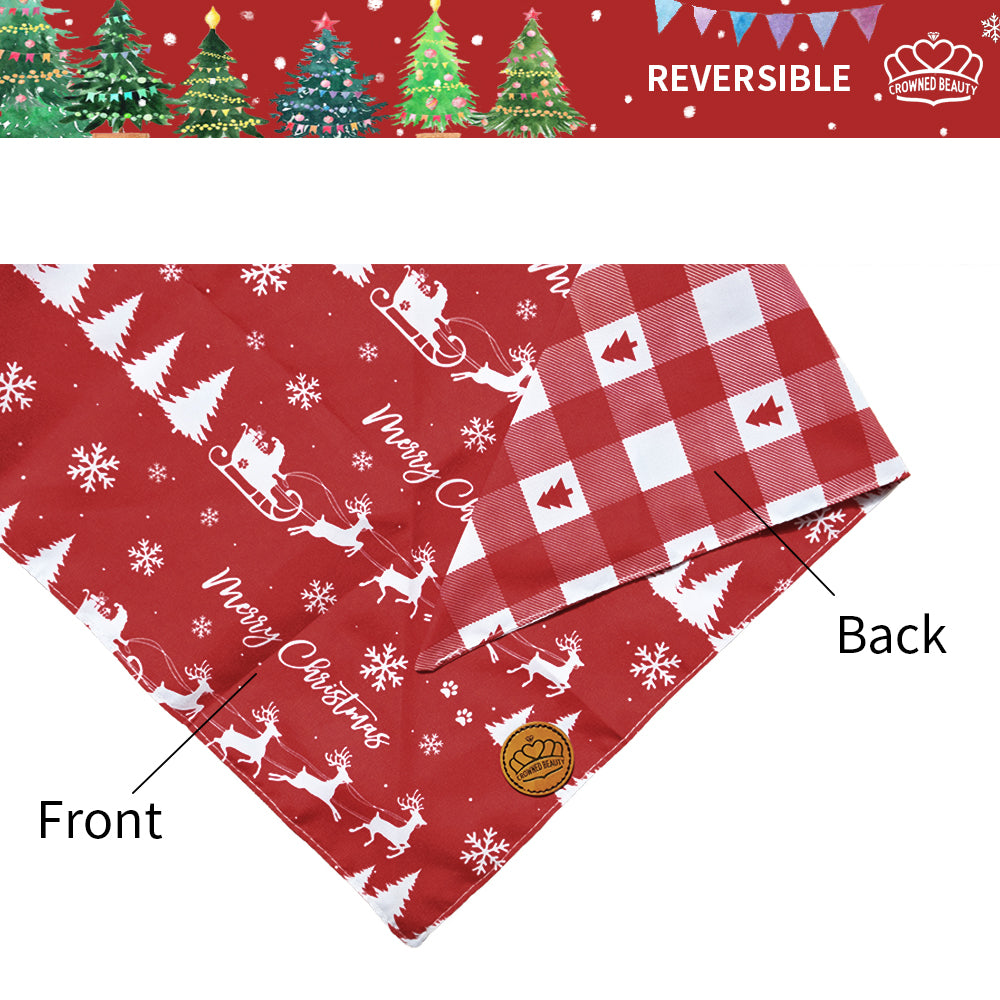 CROWNED BEAUTY Christmas Reversible Dog Bandanas Large 2 Pack,Merry Christmas Set,DB07