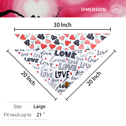 CROWNED BEAUTY Valentines Day Dog Bandanas Large 2 Pack,Love Heart Set DB12