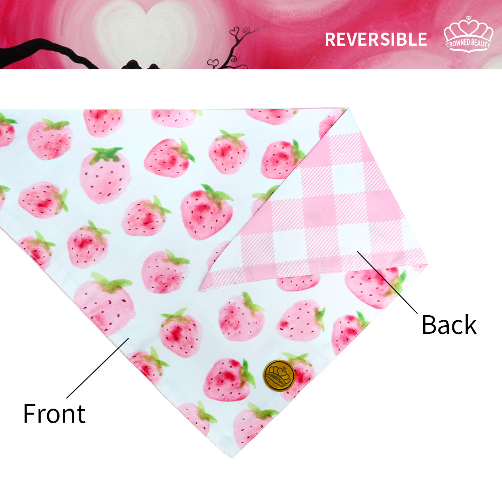CROWNED BEAUTY Valentines Day Dog Bandanas Large 2 Pack,Pink Strawberries Set DB13