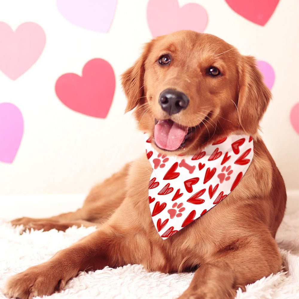 CROWNED BEAUTY Valentines Day Dog Bandanas Large 2 Pack,Red Heart Set DB14