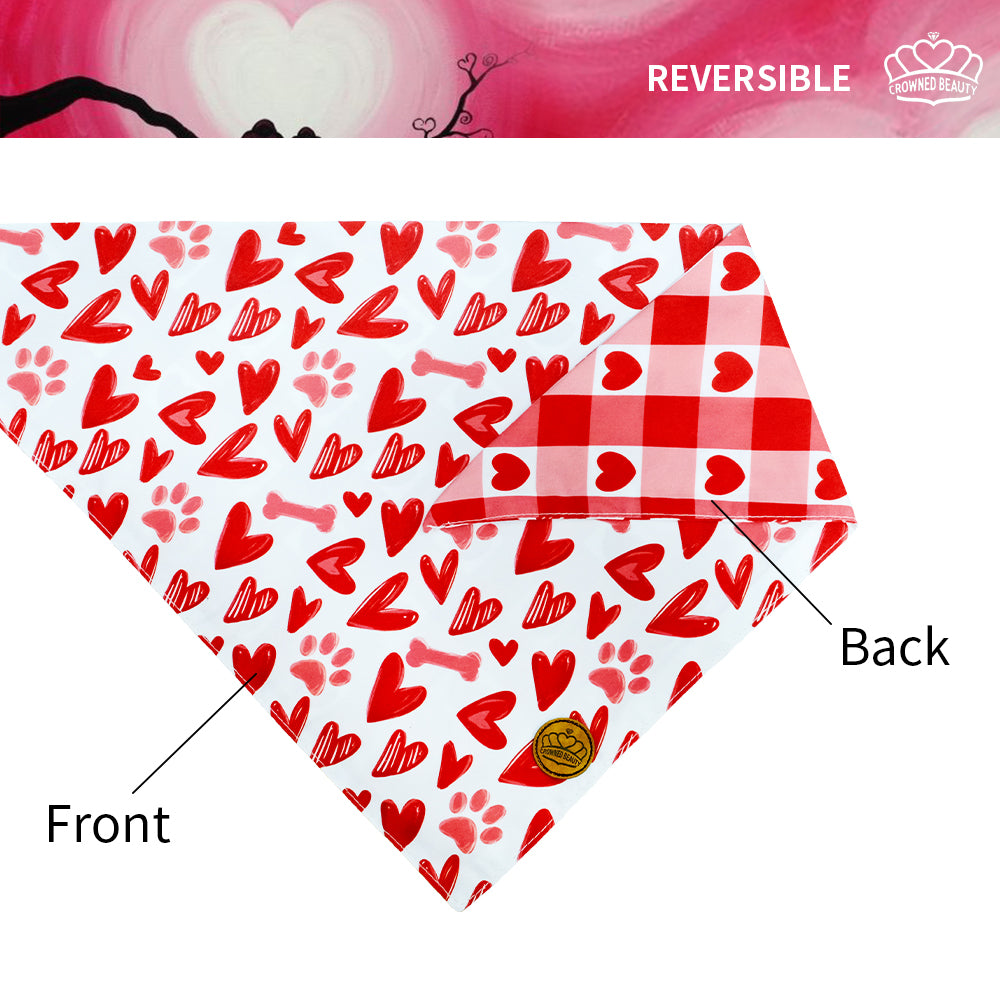 CROWNED BEAUTY Valentines Day Dog Bandanas Large 2 Pack,Red Heart Set DB14