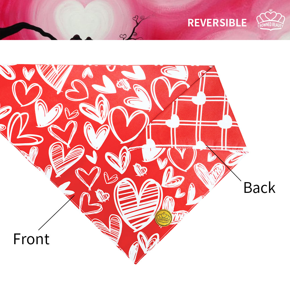 CROWNED BEAUTY Valentines Day Dog Bandanas Large 2 Pack,Red Heart Set DB14