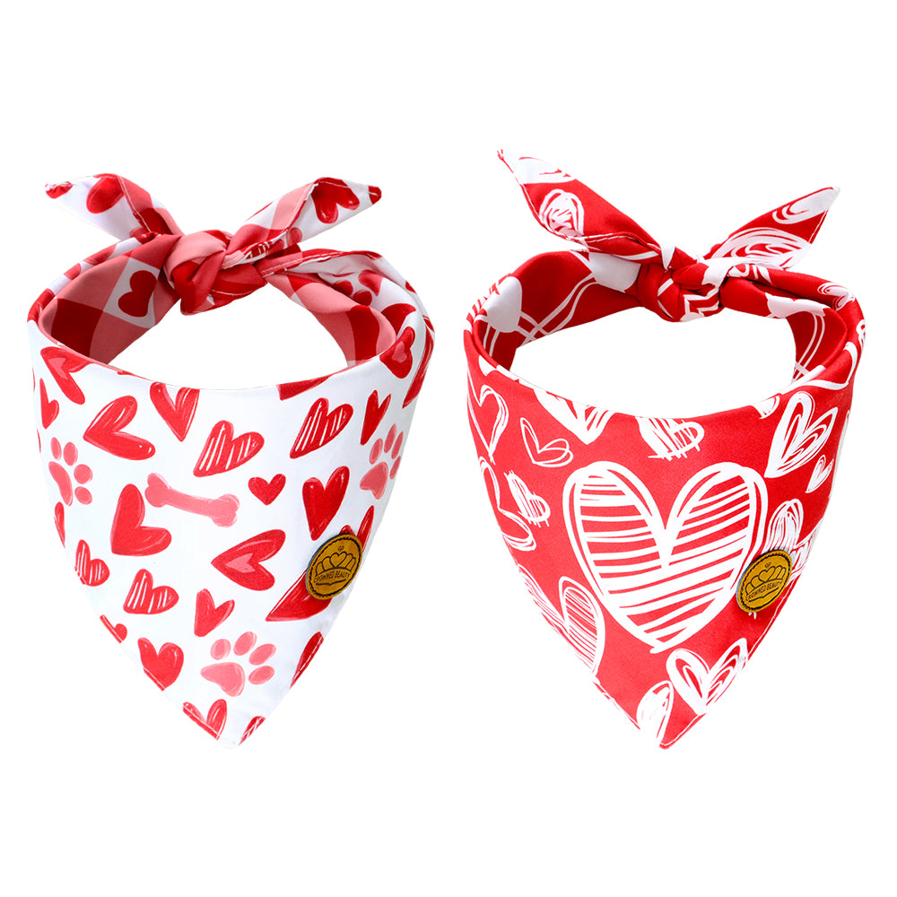 CROWNED BEAUTY Valentines Day Dog Bandanas Large 2 Pack,Red Heart Set DB14