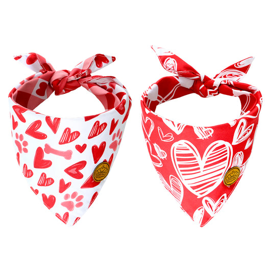 CROWNED BEAUTY Valentines Day Dog Bandanas Large 2 Pack,Red Heart Set DB14