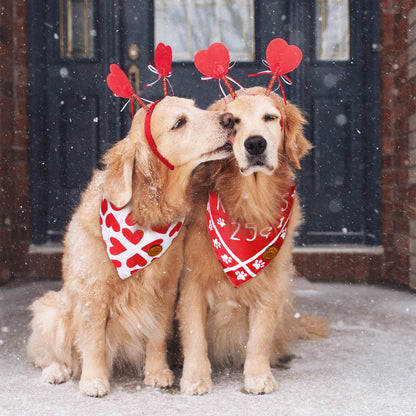 CROWNED BEAUTY Valentines Day Reversible Dog Bandanas Large 2 Pack, Kisses Set DB15