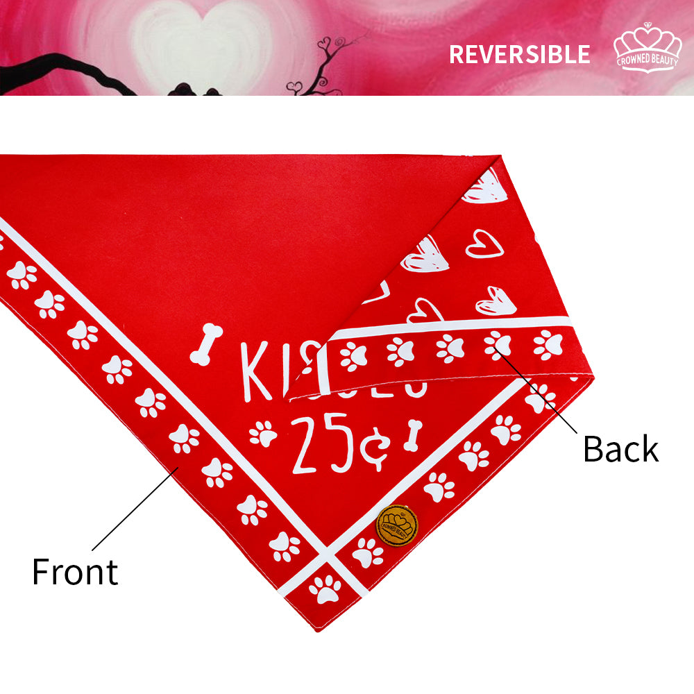 Pañuelos para perros reversibles para el día de San Valentín, paquete grande de 2, juego de besos DB15