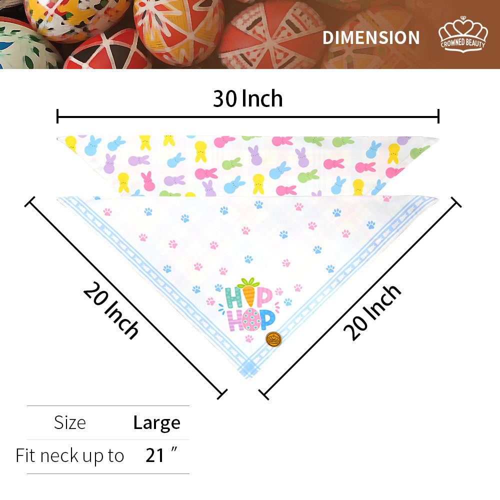 CROWNED BEAUTY Easter Dog Bandanas Large 2 Pack, Bunnies Peeps Set, DB22