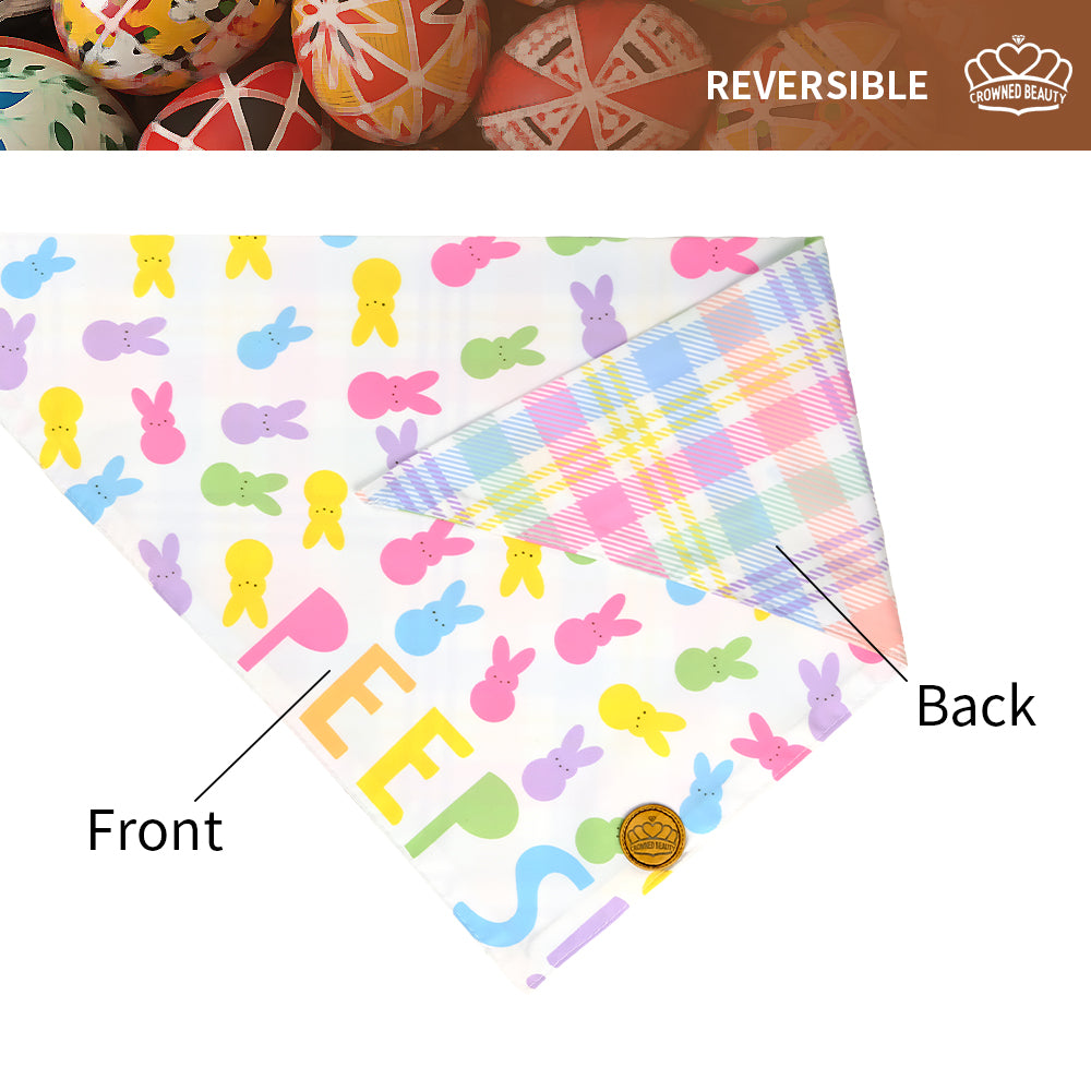 CROWNED BEAUTY Easter Dog Bandanas Large 2 Pack, Bunnies Peeps Set, DB22